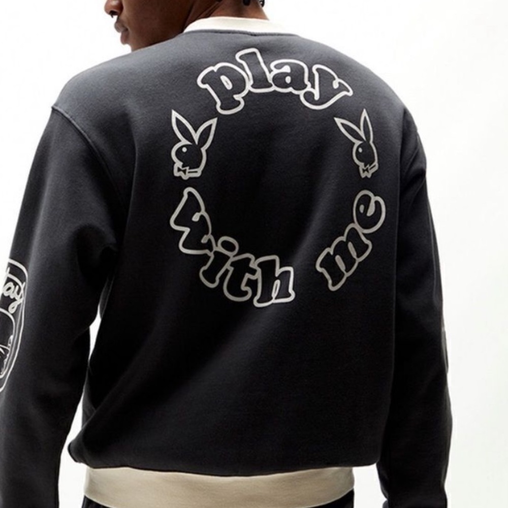 PLAYBOY by Pacsun Dark grey and Cream Crewneck Sweatshirt